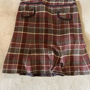 ATL skirt wool blend brown plaid lined with kick flare hem Sz 10